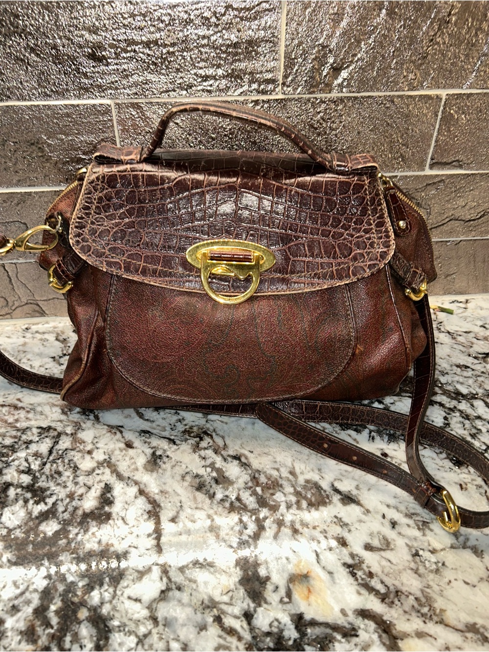 Etro RARE 2 Way Classic Croc-Texture Bag
